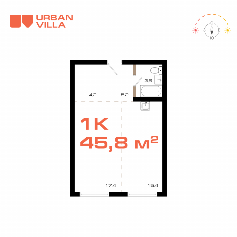 ЖК Урбан Вилла (Urban Villa), 1-комн кв 45,8 м2, за 10 627 890 ₽, 5 этаж